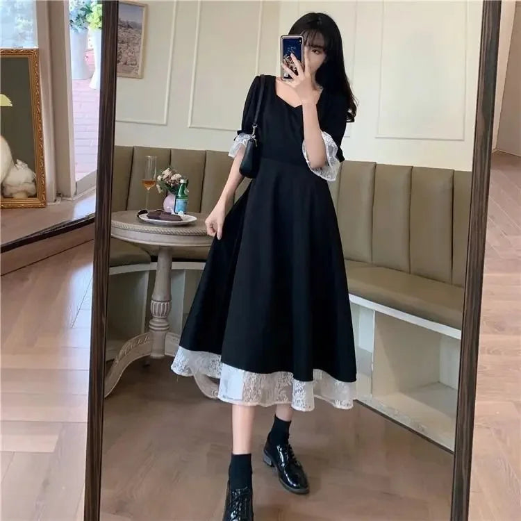 New 2025 Plus Size Women'S Dress Elegant Slimming Hepburn Style Black