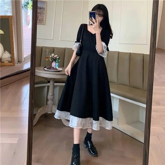 New 2025 Plus Size Women's Dress Elegant Slimming Hepburn Style Black