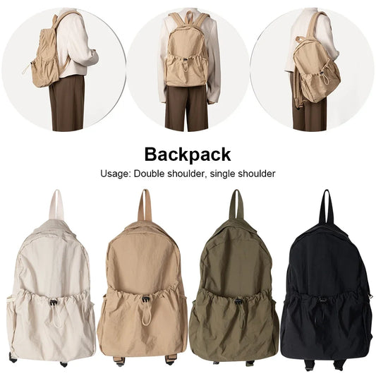 Ladies Backpack Nylon Fashion Women Middle Student Backpack Light Weight Large Capacity Portable Drawstring Teenage Girls Boys
