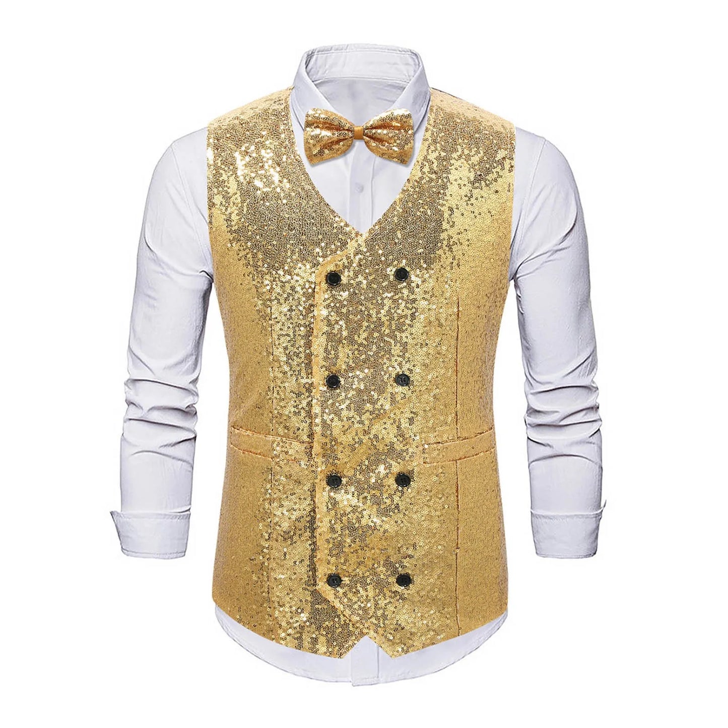 Men'S Sparkling Sequin Vest - Double-Breasted Slim-Fit Formal Sleeveless Suit Jacket