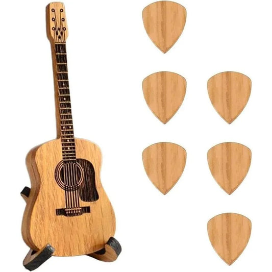 OhYou Wooden Guitar Pick Box with Stand Holder for 6 Pcs Guitar Picks Wooden Guitar Pick Case Gift for Friends Music Instrument