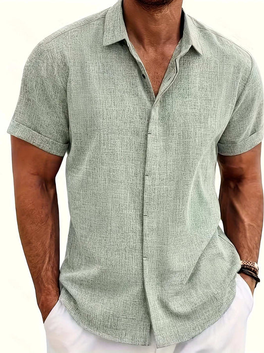 Men's Double Front Hemp Cardigan Short Sleeve High Quality Shirt Summer Home Short Sleeve Lapel Shirt