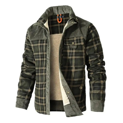 Men'S Winter Windproof Casual Coat - Plaid Sherpa Lined Flannel Outdoor Jacket