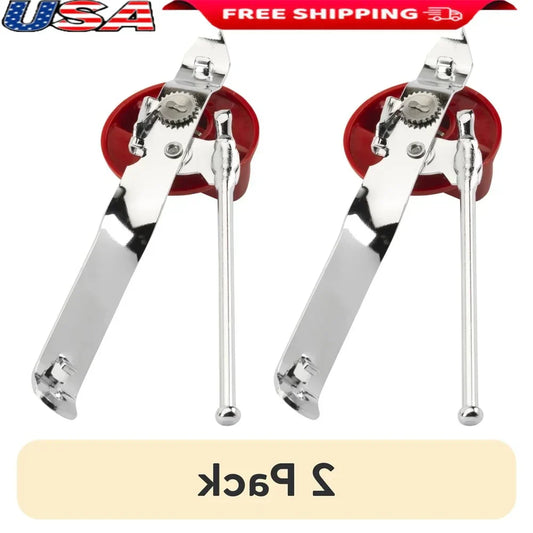 2 Pack 3-in-1 Can Opener Tool Dial Handle Easy Grip Bottle Opener Built-In Can Tapper Triple Chrome Plated Kitchen Accessory