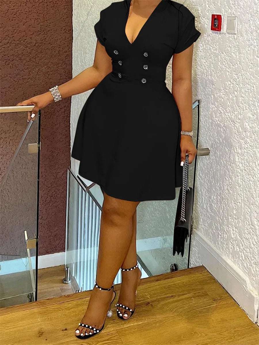 Women Plus Size Dress Floral Print Ruffle Sleeve V-Neck Summer Casual A-line Dress with Belt Detail and Pockets