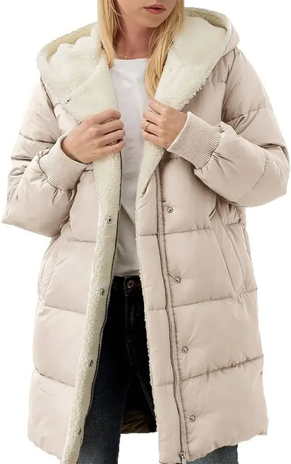 Women's Winter Warm Coats Sherpa Fleece Lined Long Hooded Puffer Jacket