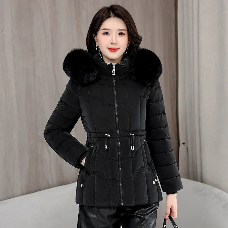 Winter 2025 New Down Jacket Women'S Parkas Fashion -Quality Warm Cotton Padded Coat Ladies Short Overcoat Hooded Overwear Tops