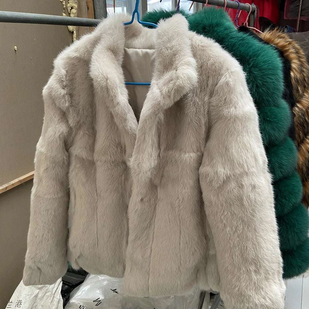 Fancy Rani Natural Rabbit Fur Coat Women Winter Jacket Real Leather And Fur Women Clothing Female Outerwears With 2024