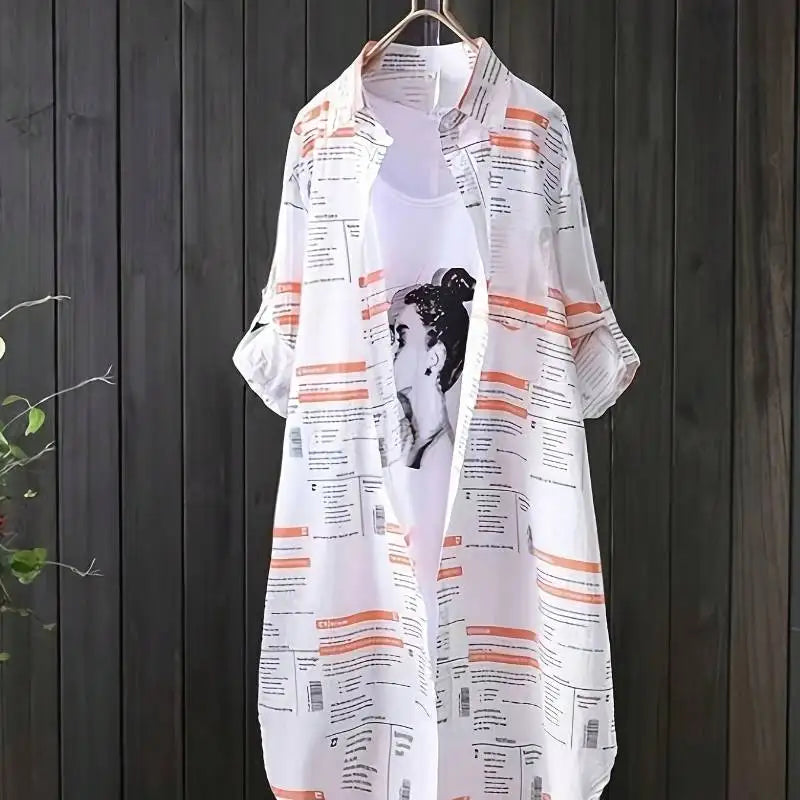 Women'S Plus Size American Letter Print Shirt - Oversized Casual Long Sleeve Top