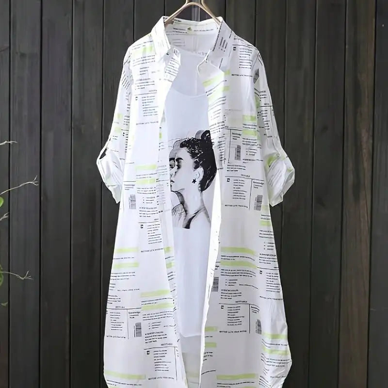 Women'S Plus Size American Letter Print Shirt - Oversized Casual Long Sleeve Top