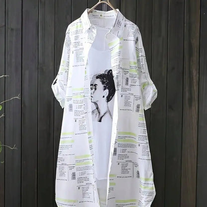 Women'S Plus Size American Letter Print Shirt - Oversized Casual Long Sleeve Top