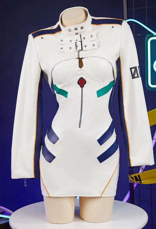 Miccostumes Women Anime Derivative Casual Outfit White Short Dress and Jacket with Mesh Top Set Cosplay Costume