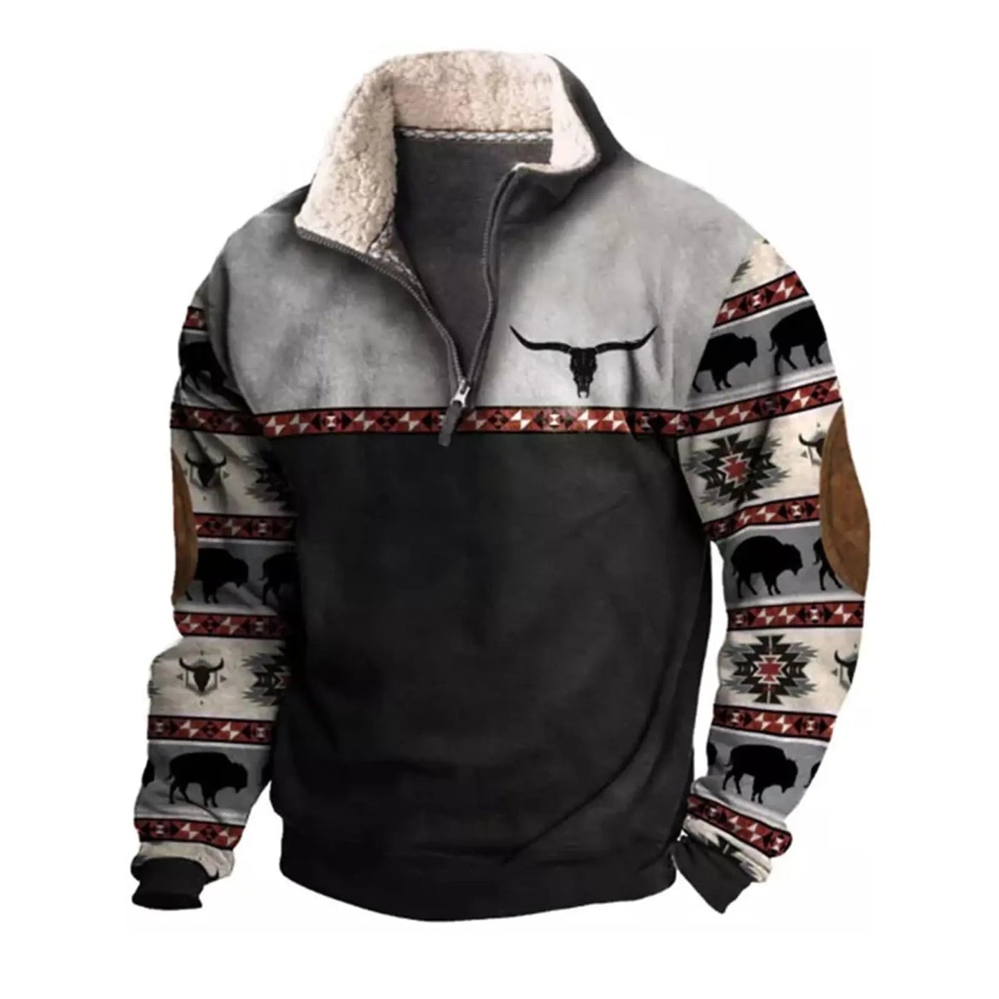 Men's Full-Zip Knit Sweatshirt — Turn-Down Collar, Casual Everyday Wear, Sizes S–XXXL