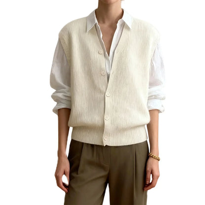Women'S Sleeveless V Neck Button Down Cardigan Vest In Solid Color Knit - Fashionable And Versatile Choice For Any