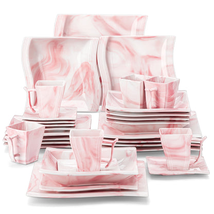 Malacasa 30 Piece White Porcelain Dinner Set With 6Pcs Dinner Plate/Dessert/Soup/Mug/Saucer Tableware Set For 6-12 Person