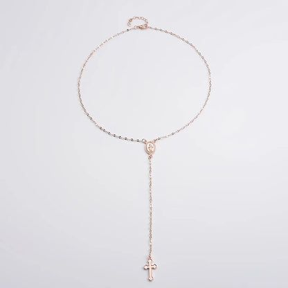 Vintage Our Lady Medal Cross Y-Necklace Rose Gold Plated Choker Hot-Se