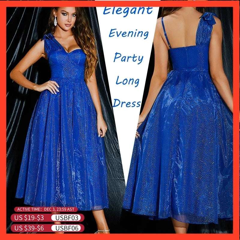 Luxury Royal Blue Sequin V-Neck Evening Dress Elegant WoMenleeveless Wedding Party Prom Cocktail Dress Vestidos De Fiesta