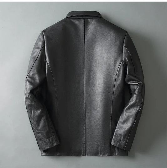 Men's Black 2023 Thin Leather Jacket Spring Autumn Soft Top Leather Loose Jacket Brown Lapel Natural Calfskin Classic Jacket