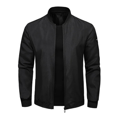 Men's Versatile Stand Up Collar Solid Color Baseball Jacket, Fashionab