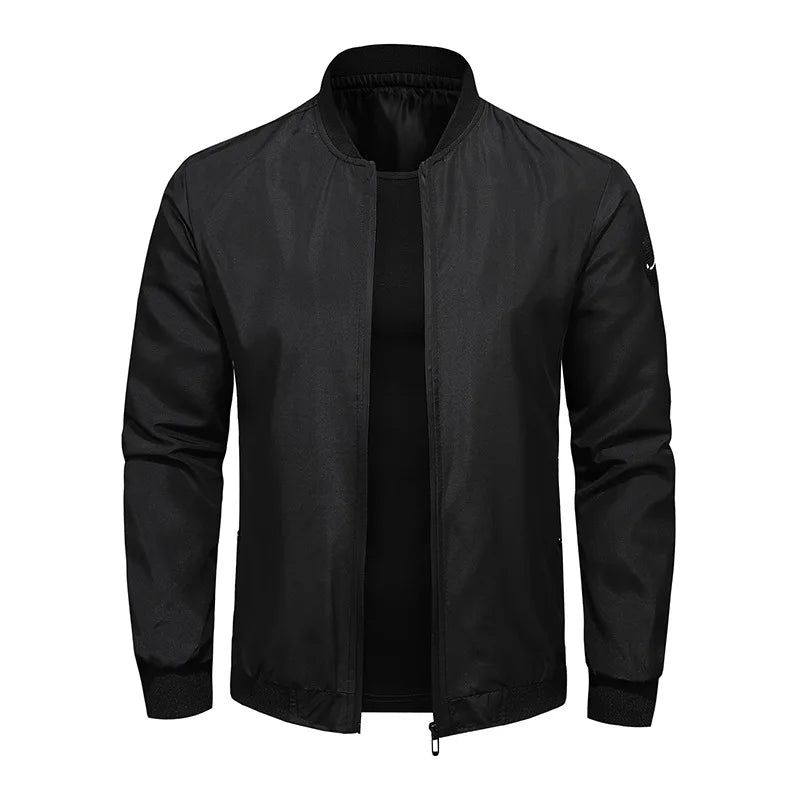 Men's Versatile Stand Up Collar Solid Color Baseball Jacket, Fashionab