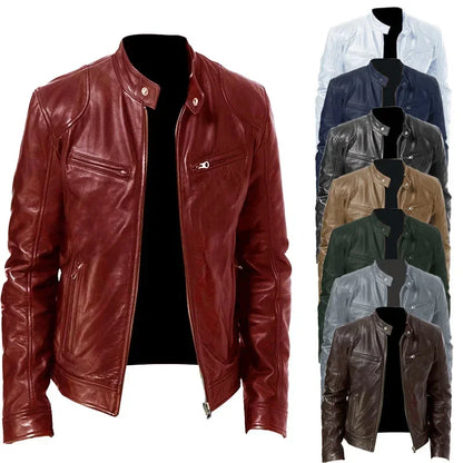 Men'ss Motorcycle Leather Jacket Slim Fit Short-Coat Lapel PU Jackets Autumn New Zipper Stand Windproof Leather Coat Men'ss Clothing