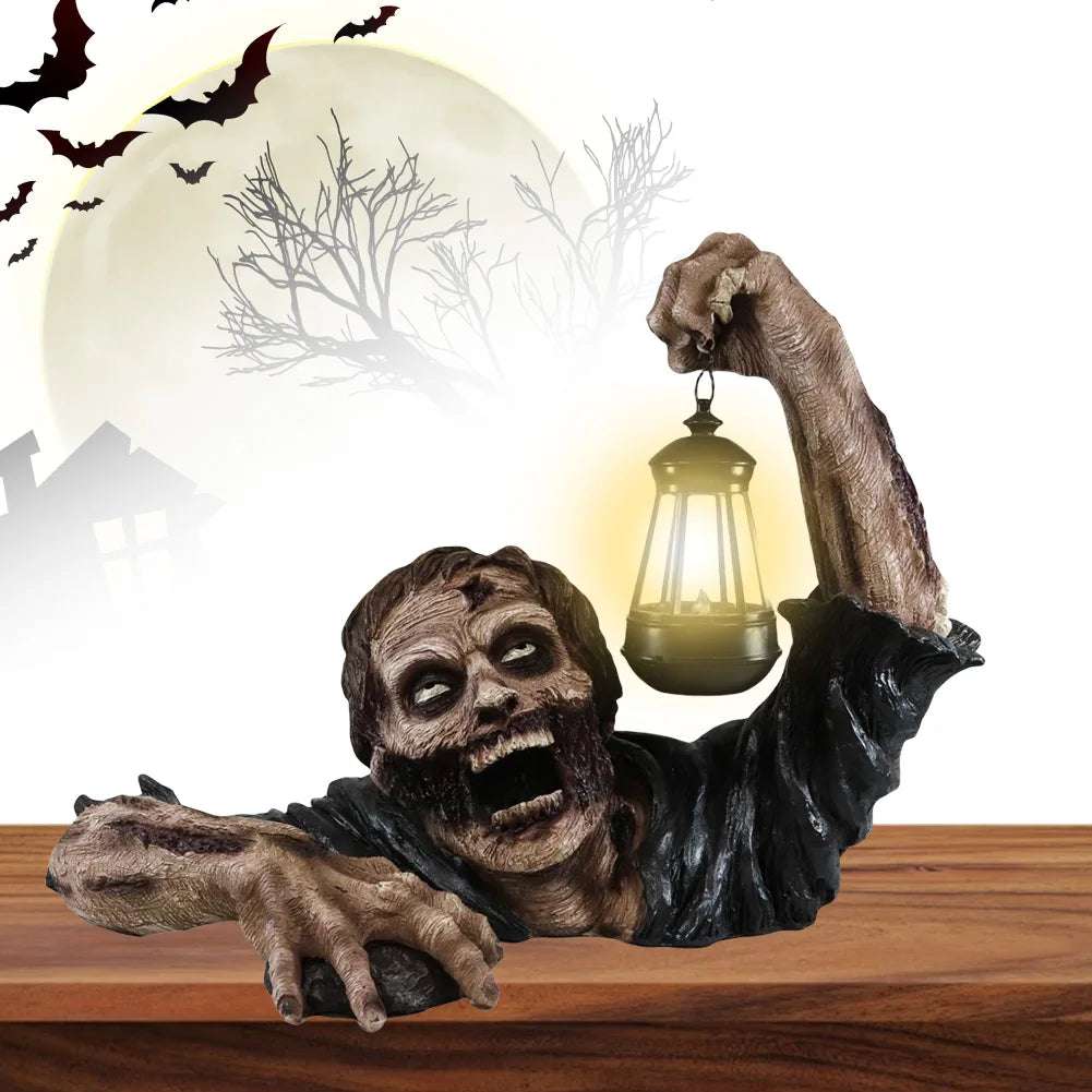 Halloween Crawling Zombie Figurine Waterproof with Lantern Scary Zombie Ornaments Battery Operated for Garden Patio Yard Lawn