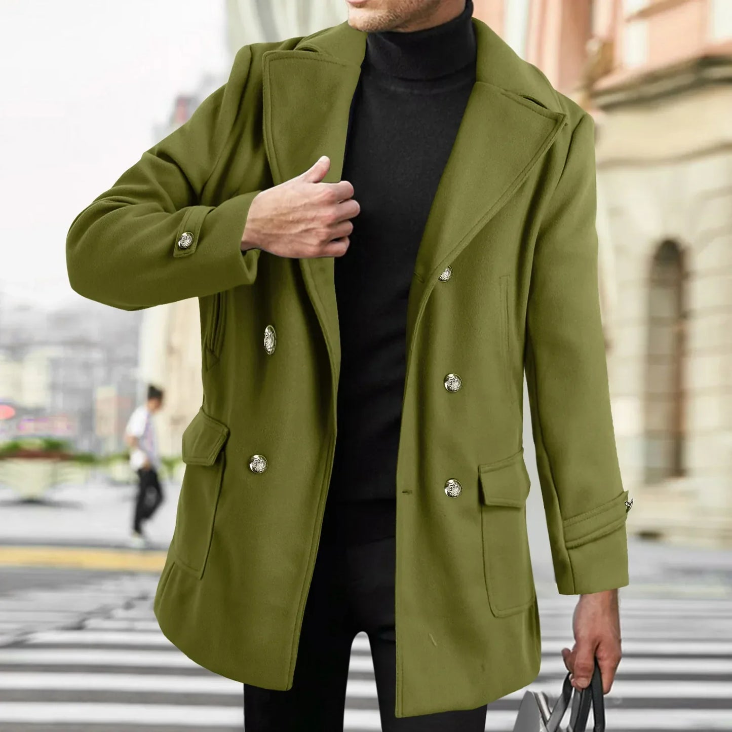 Unisex Long Wool Coat Trend Fashion Double-Breasted Elegant Vintage Thicken Sheepskin Jacket Men's Flannel Coat