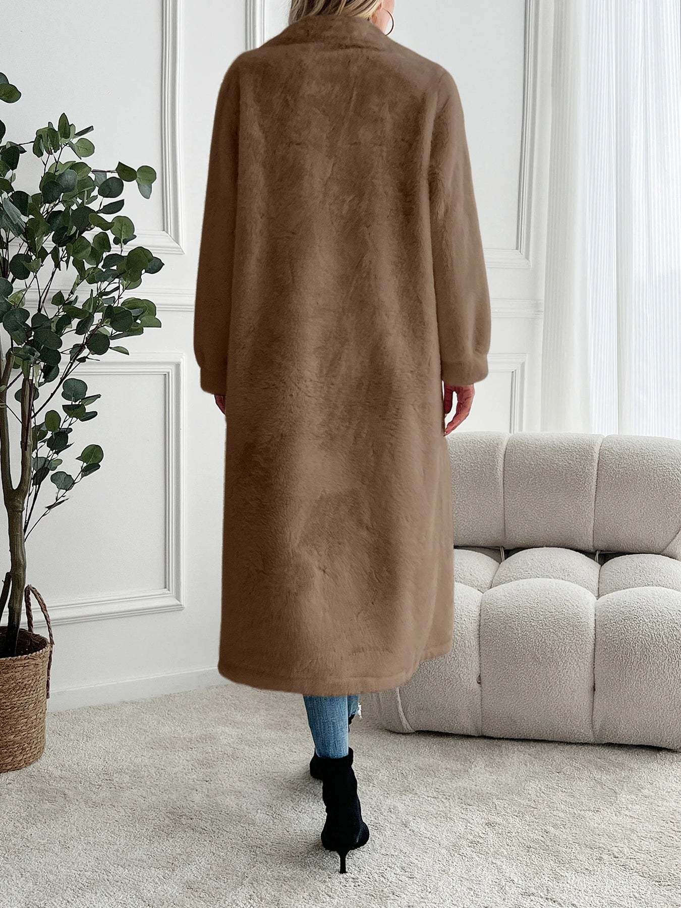 Faux fur coat long coat Women lapel double-breasted loose warm high-end atmospheric coat jacket 24 autumn and winter new