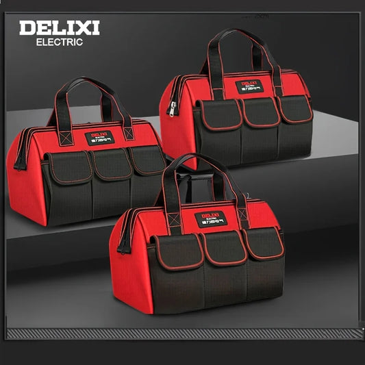 DELIXI ELECTRIC Soft-soled  Bag of Three, Multi-pocket Wide-Mouth Tool Handbag, Home Storage, With Adjustable Shoulder Strap