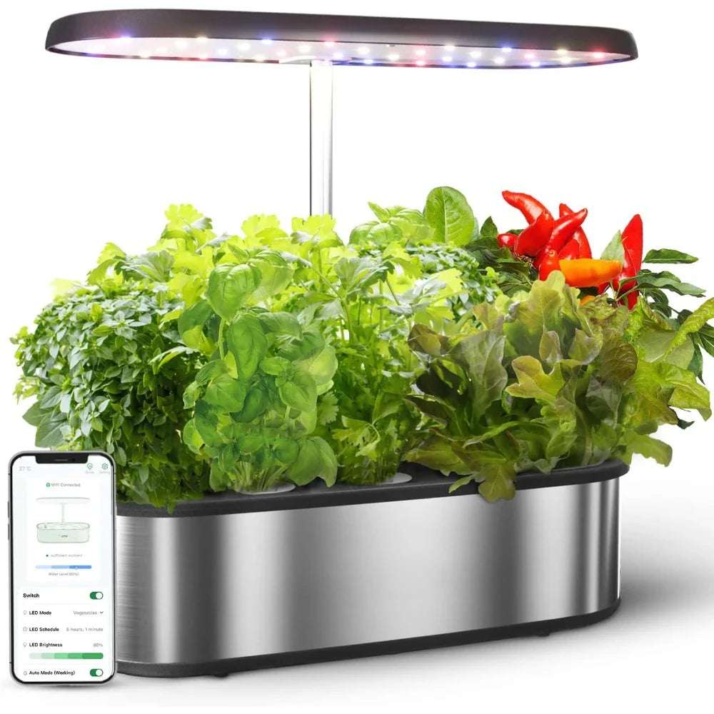 Hydroponic Planting System Kit, APP and WiFi Control, 24W Growth LED, 5.5L Water Tank, Pump System, Automatic Timer