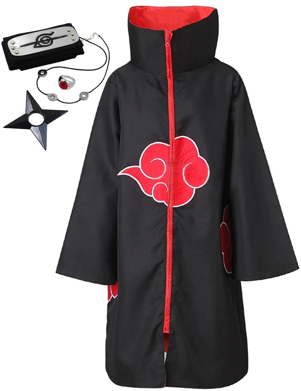 Akatsuki Uchiha ltachi Cloak for Kids Adult Long Black Robe Halloween Cosplay Costume with Accessories