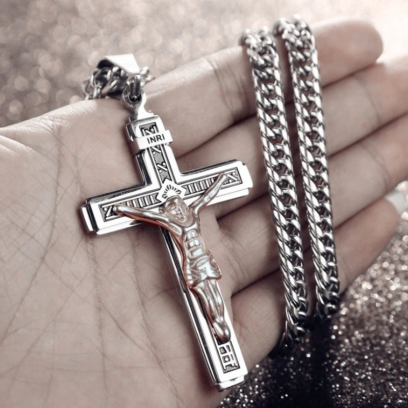 Vintage Jesus Cross Pendant Men And Women Amulet Necklace Catholic Chr