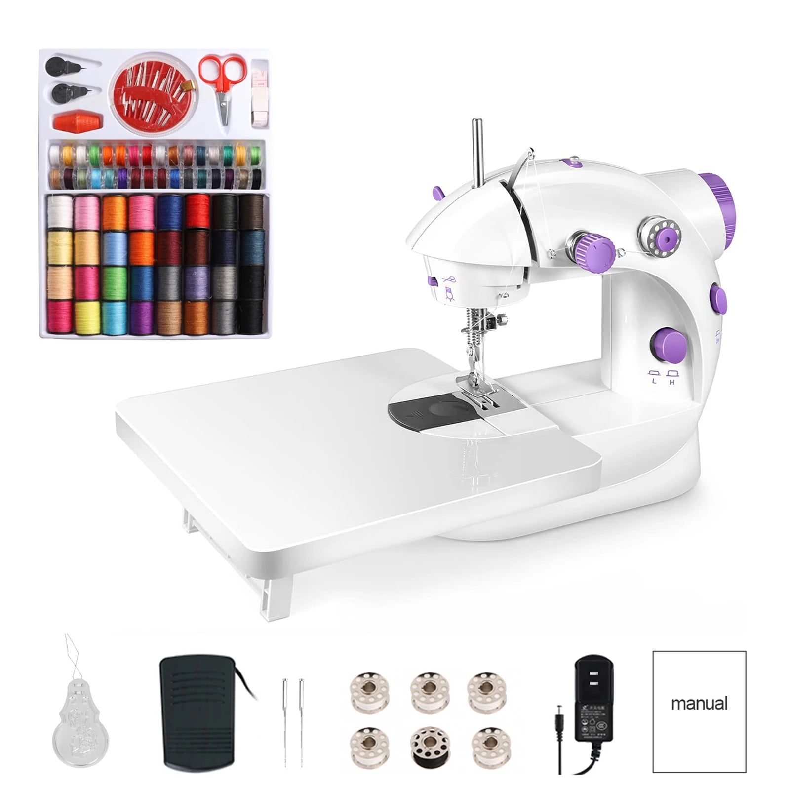 202A Home Mini Electric Sewing Machine With Expansion Board 99Pcs Needlework Set Us 110V Purple Simple Sewing Function