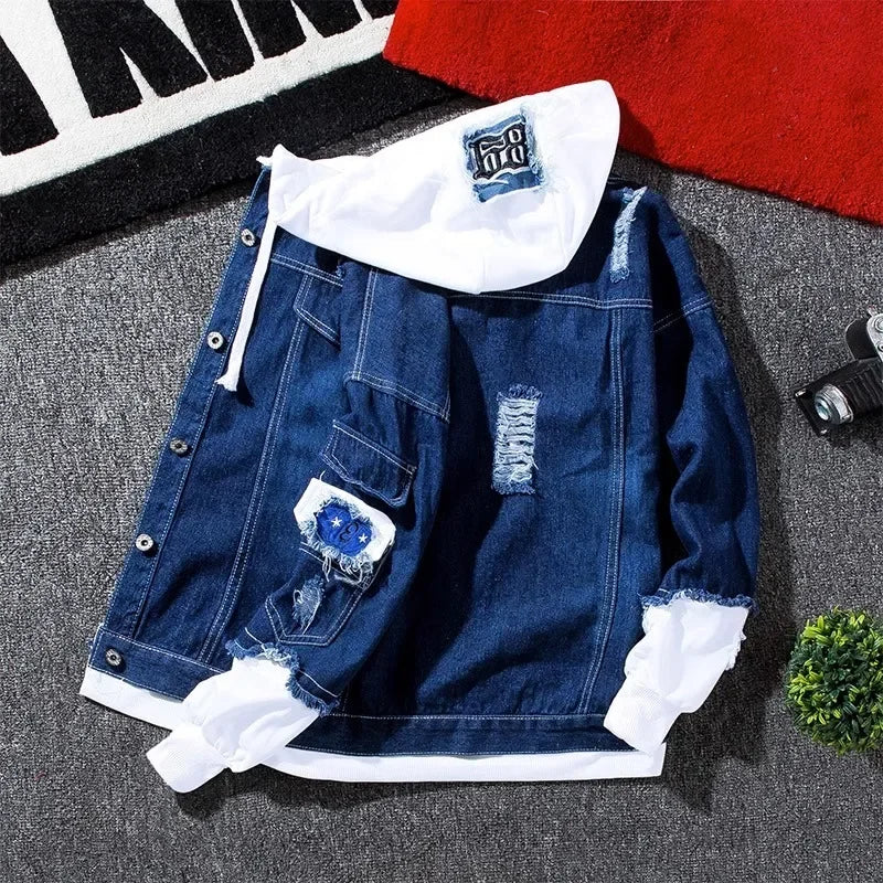 Men'S Korean Style Denim Baseball Jacket Spring Autumn Casual Couple Jacket