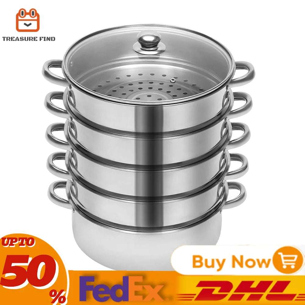 Multifunctional Stainless Steel Steamer 26cm/28cm/30cm 5-Tier Kitchen Cooking Steamer Durable And Easy-to-clean