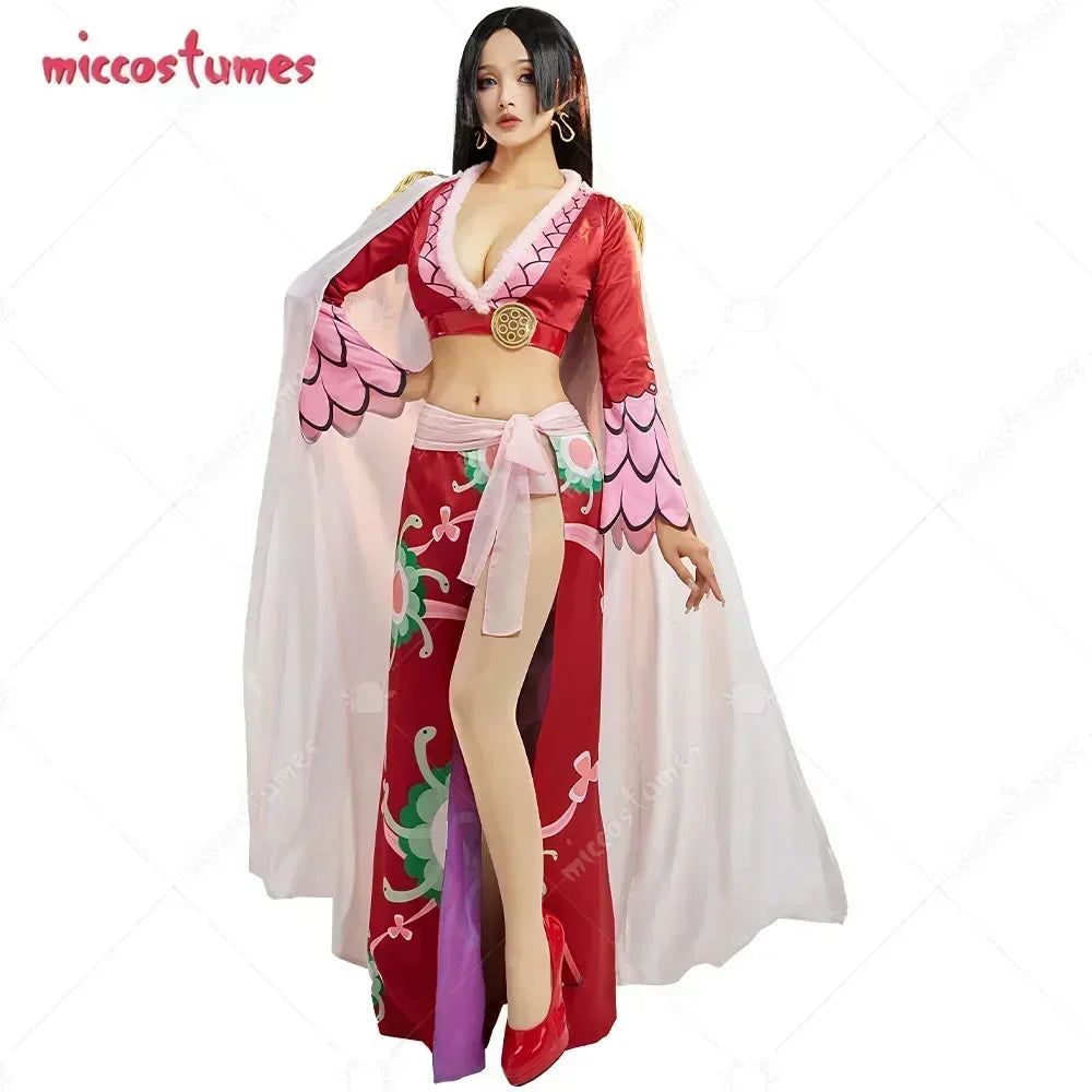 Miccostumes Women Snake Princess Boaa Cosplay Costume Red Top Skirt With Cloak Set with Earings