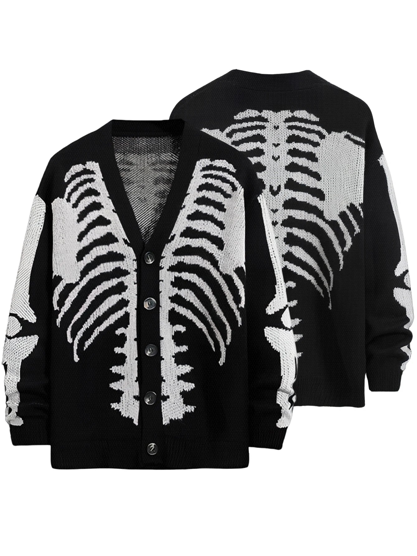 Black Sweaters For Women'S, Skull Pattern Knit Cardigan Sweaters, Oversized Sweaters, Halloween Fall Jackets For Unisex