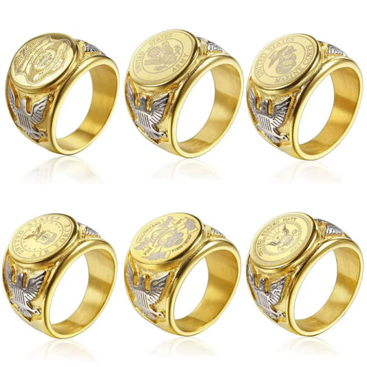 Vintage Us. Armed Forces Rings For Men Gold Silver Black Color Stainless Steel Jewelry Soldier Warrior Tough Guy Courage Gifts