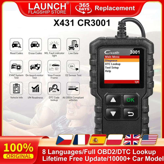 LAUNCH X431 CR3001 Full OBD2 Car Reader Scanner Automotivo Multilingual Car Diagnostic Tool Check Engine Free Update PK KW850