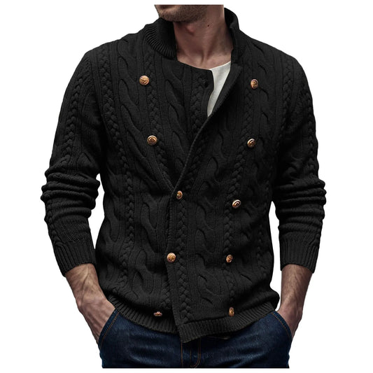 Men's Double Breasted Cardigan Sweaters Slim Fit Casual Stand Collar Sweaters Knit Button Down Designed Outerwear Ropa Hombre