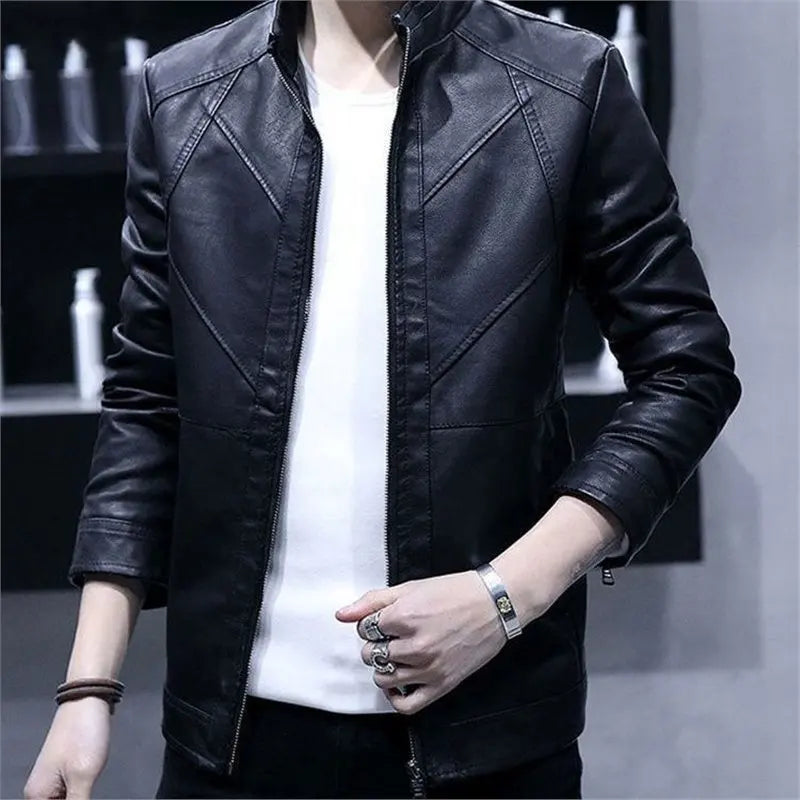 Men's Leather Jacket Is Slim Versatile Plus Velvet Warm Casual Versati