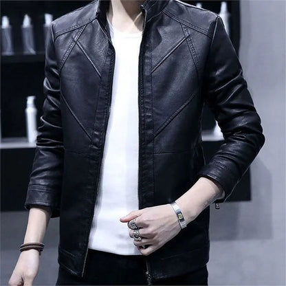 Men's Leather Jacket Is Slim Versatile Plus Velvet Warm Casual Versati