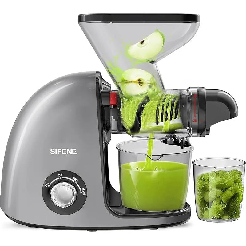 SiFENE Slow Masticating Cold Press Juicer Machines for Fruit & Vegetable, Juice Yield Maker Extractor with Dual Mouth, Gray