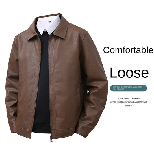 2025 new leather jacket Men's spring slim fit lapel casual jacket Men's top windproof casual jacket Men's cross-border