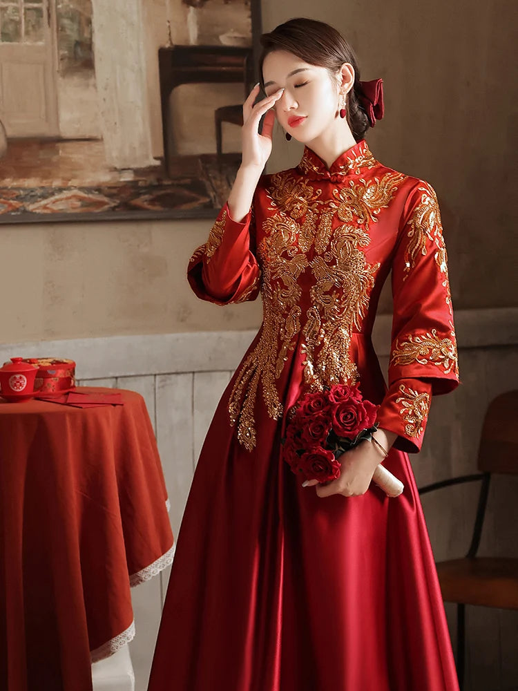 Yourqipao Chinese Xiuhe Cheongsam “ Maternity Hanfu Wedding Dress & Engagement Gown For Women Plus Size