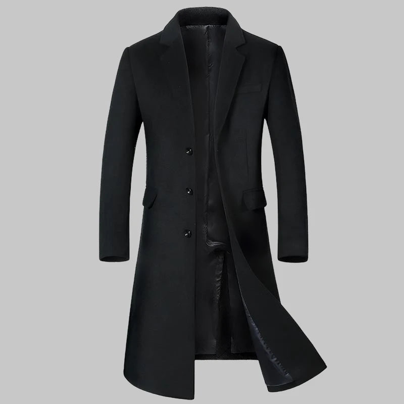 Men's High-Quality Autumn Winter Wool Coat Long Fashion Trench Coat Over-the-Knee Thick Cotton M-4XL