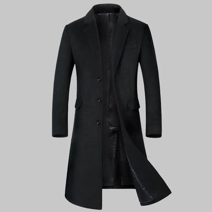 Men's High-Quality Autumn Winter Wool Coat Long Fashion Trench Coat Over-the-Knee Thick Cotton M-4XL