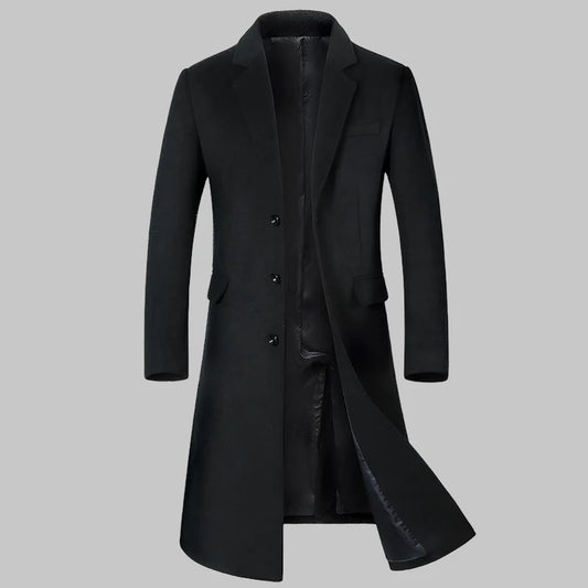 Men's High-Quality Autumn Winter Wool Coat Long Fashion Trench Coat Over-the-Knee Thick Cotton M-4XL