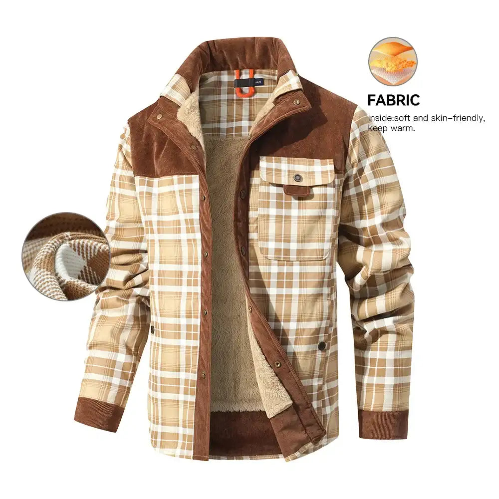 Men'S Winter Windproof Casual Coat - Plaid Sherpa Lined Flannel Outdoor Jacket