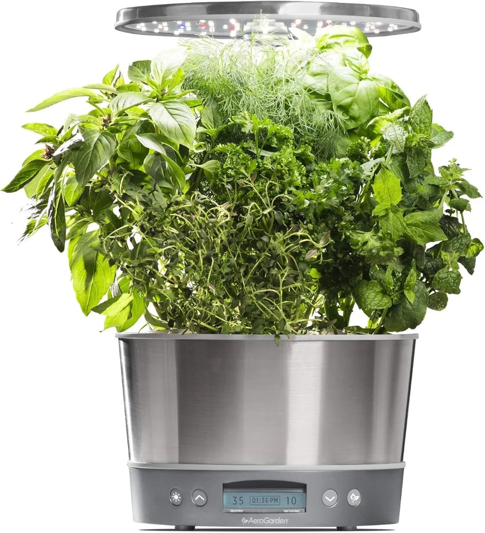 360 Indoor Garden Hydroponic System With Led Grow Light And Herb Kit, Holds Up To 6 Pods, Stainless